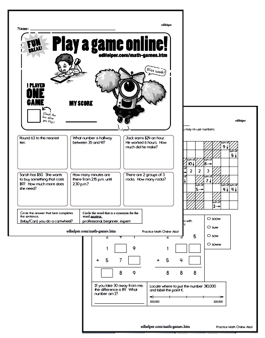 Math Games Online with Worksheets