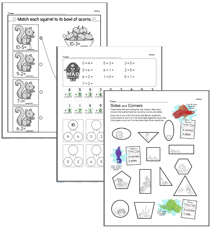 First Grade Nov/Dec Math Review Workbook