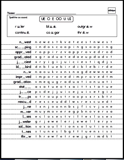 Spelling Practice: Spell the Sound Workbook - Fill in the missing sound and then find it in the word search. - (Grades 1-6)