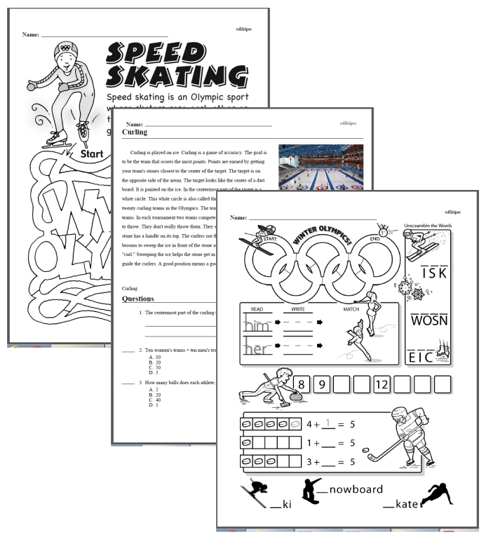 2022 Winter Olympics Worksheets for Kids