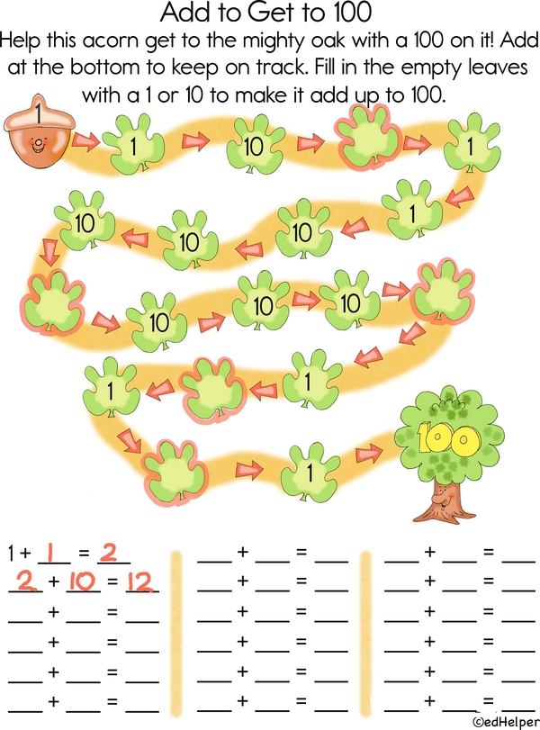 Acorn Math Trail: Add to 100