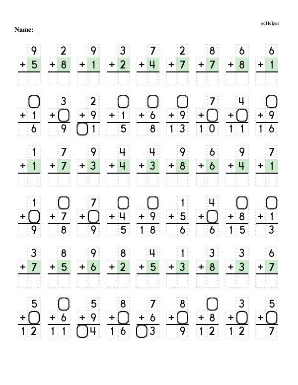 Addition Practice: Finding the Missing Digits