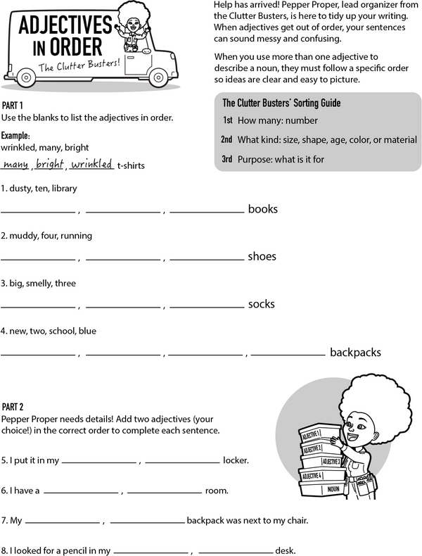 Adjectives in Order: practice using multiple adjectives in the correct order