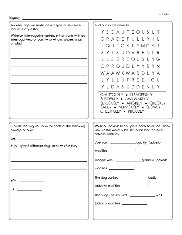 Adverb and Pronoun Activities: Fill-in-the-Blanks, Rewriting Sentences, and More