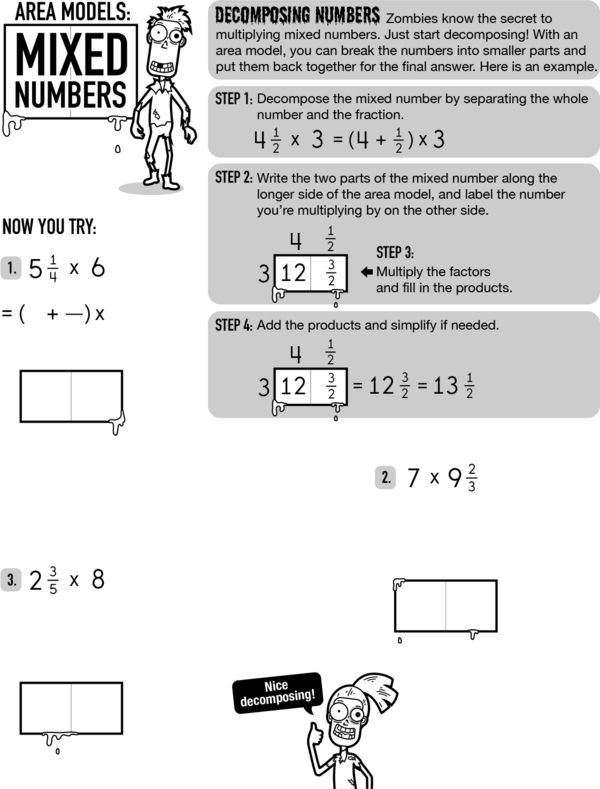Brainy Zombies: Multiplying Mixed Numbers with Area Models