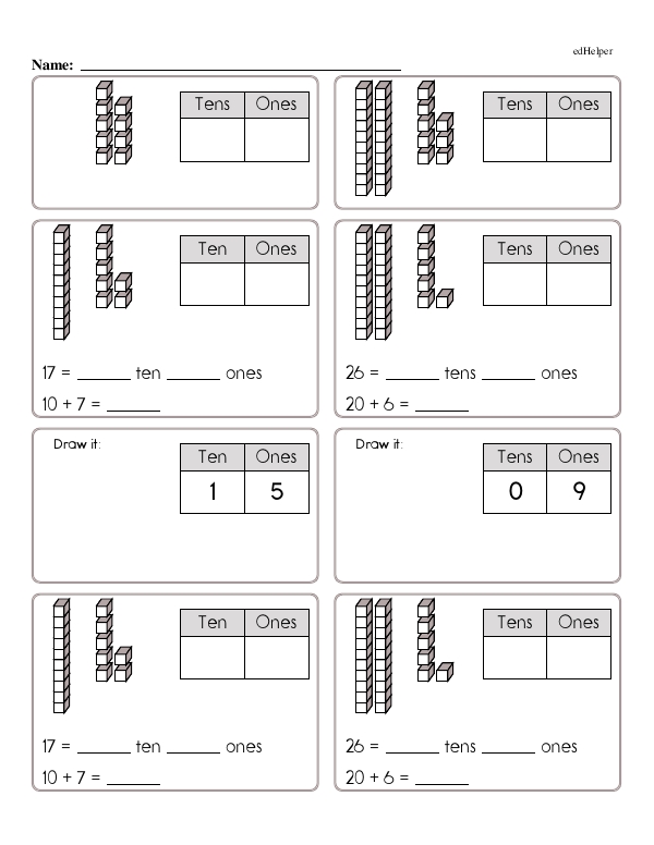 Breaking Numbers Into Tens and Ones With Base Ten Blocks and Addition