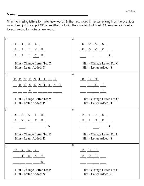 Building Words by Adding, Getting Rid Of, and Changing Letters