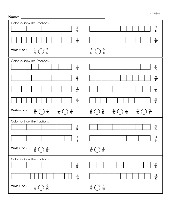 Coloring a Model and Comparing Fractions
