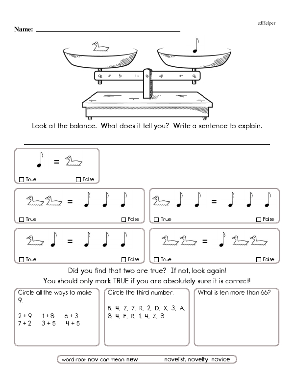 Comparing the Weights of Two Pictures With True-False Statements