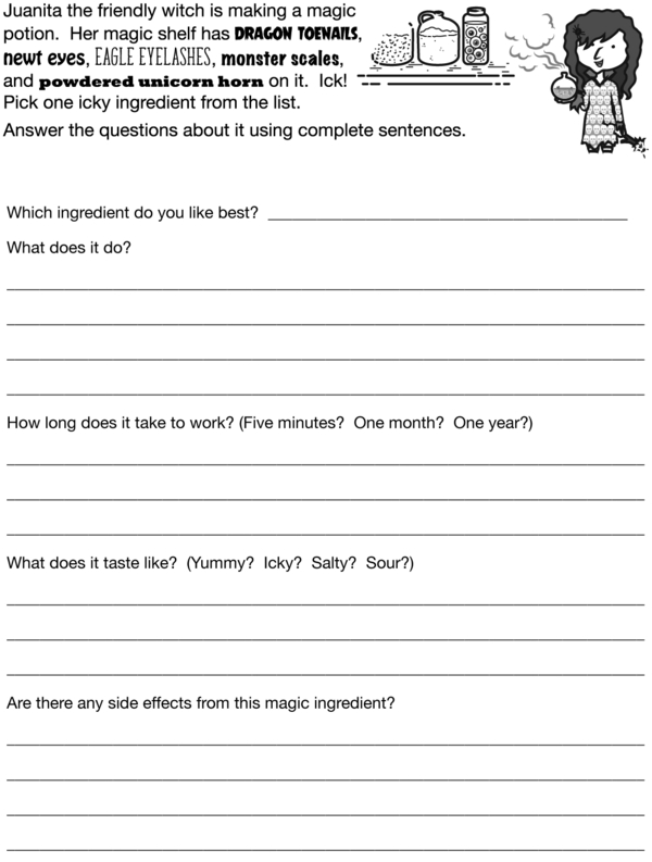 Creative Writing Practice With Complete Sentences Worksheet