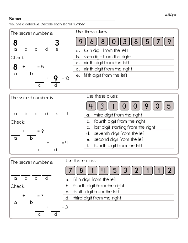 Decode the Secret Number: Algebraic Foundations Puzzles