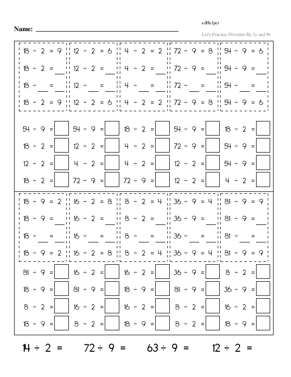 Division Fact Practice With Specific Divisors