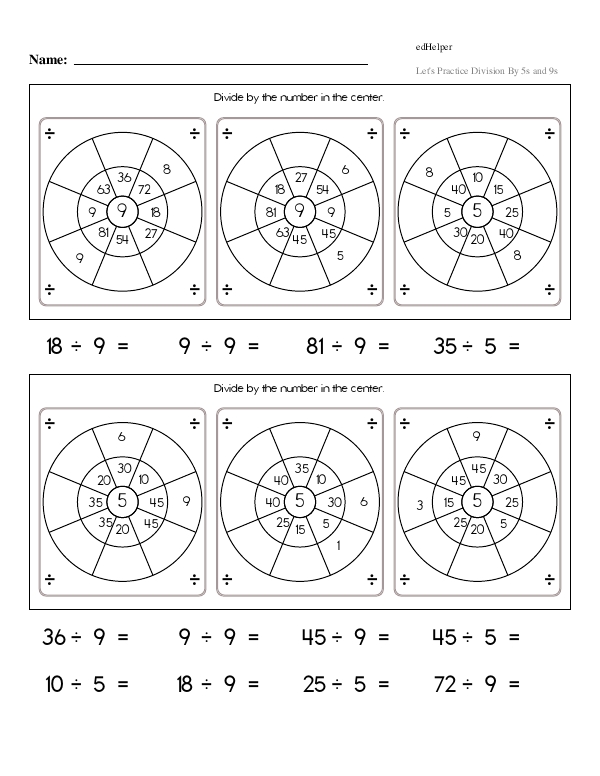 Division Wheels With One-Digit Divisor Practice