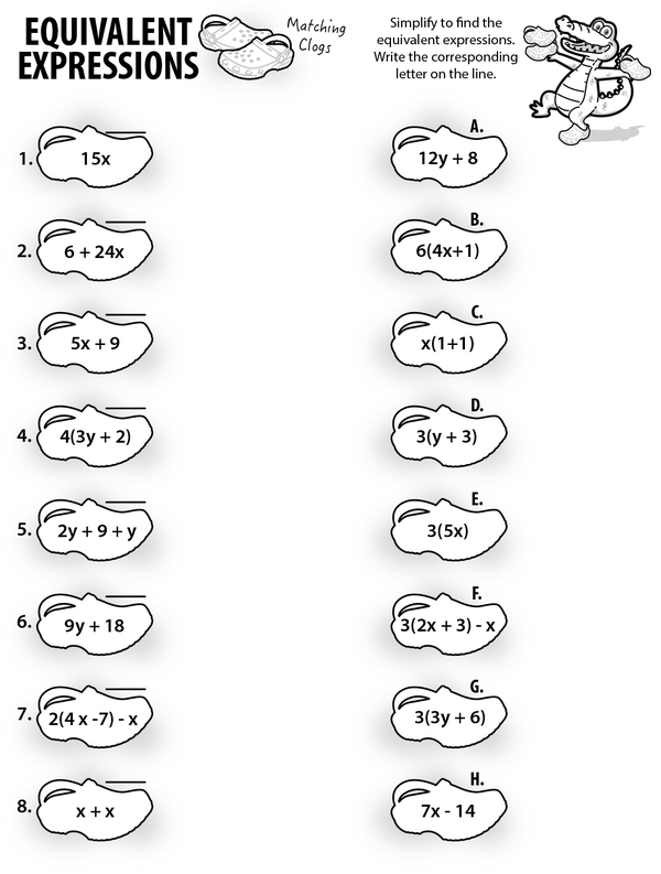 Equivalent Expressions - Pairing Clogs