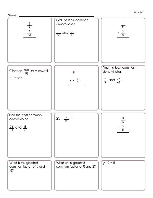 Fifth and Sixth Grade Math Review: Fractions, Negative Numbers, Decimals, and More