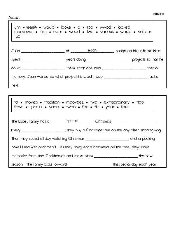 Fill in the Blanks in a Short Passage