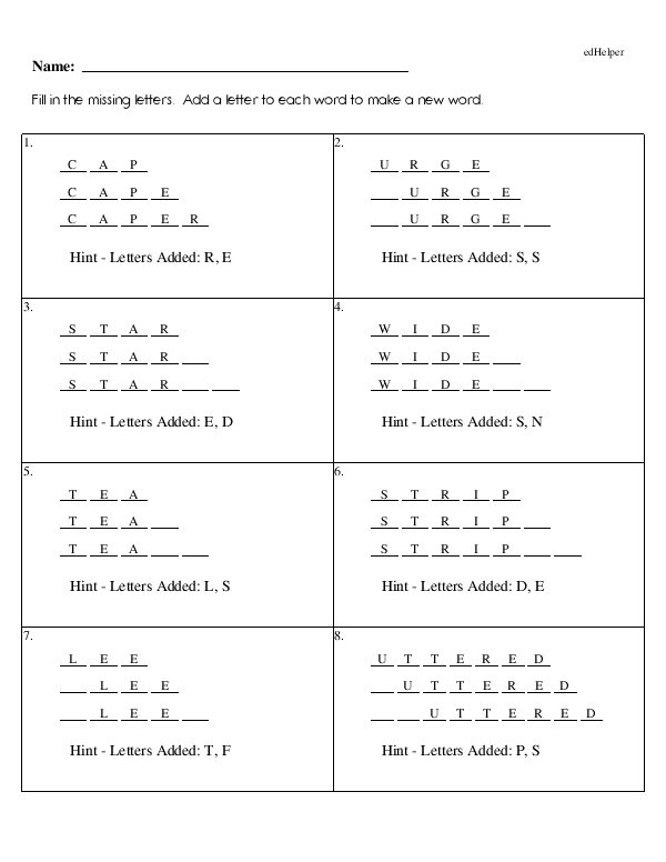Fill in the Missing Letters to Make New Words