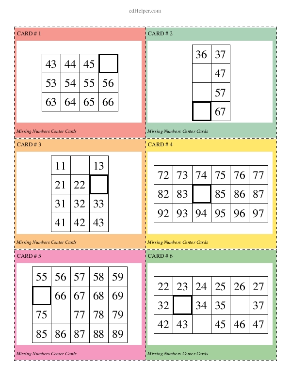 Fill in the Missing Number: Sets of Numbers up to 100