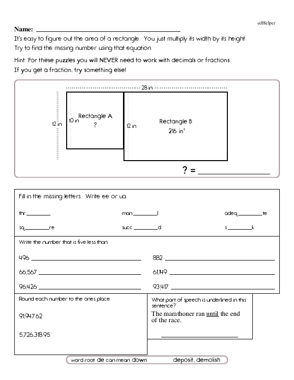 Find the Missing Width or Height of Rectangles