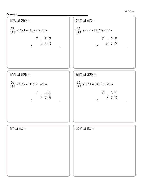 Finding a Percentage of a Number: Multiplying Fractions and Decimals