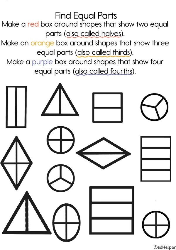Equal Parts Challenge: Halves, Thirds, and Fourths