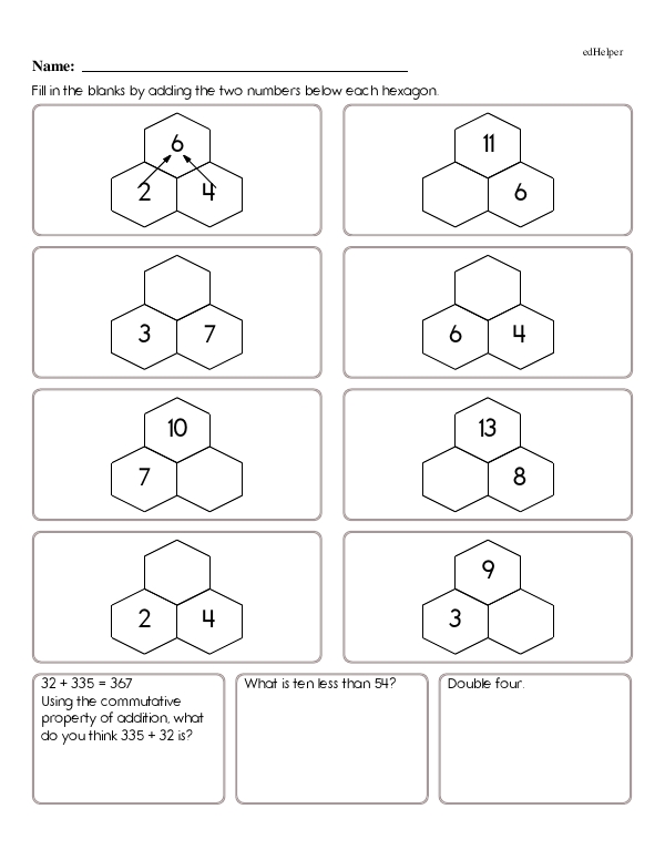 Hexagon Number Puzzle - Easier - Practice Addition