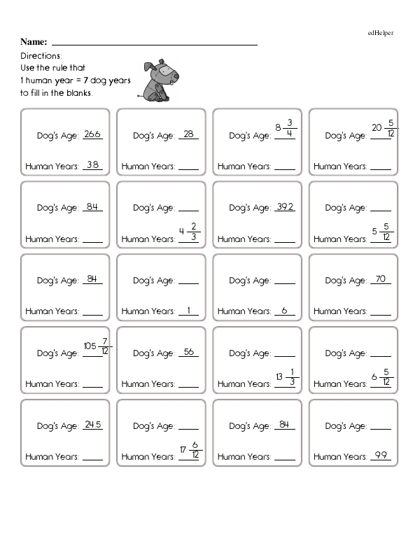 Human Years and Dog Years Conversions With Fractions and Decimals