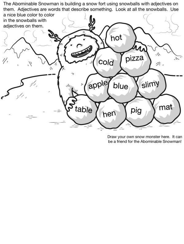 Identifying Adjectives Worksheet in a Snow Fort