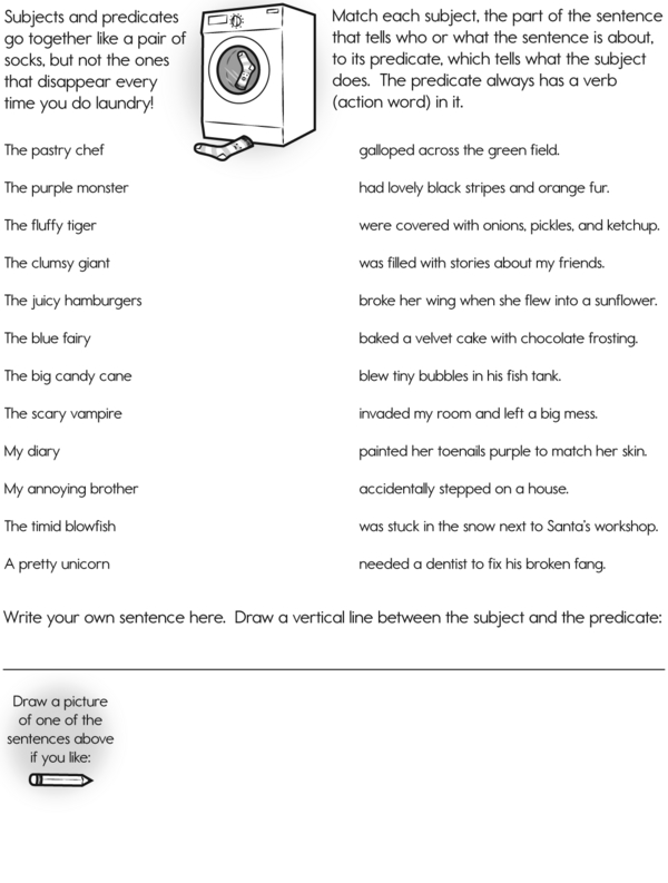 Identifying Subjects and Predicates: A Matching Worksheet