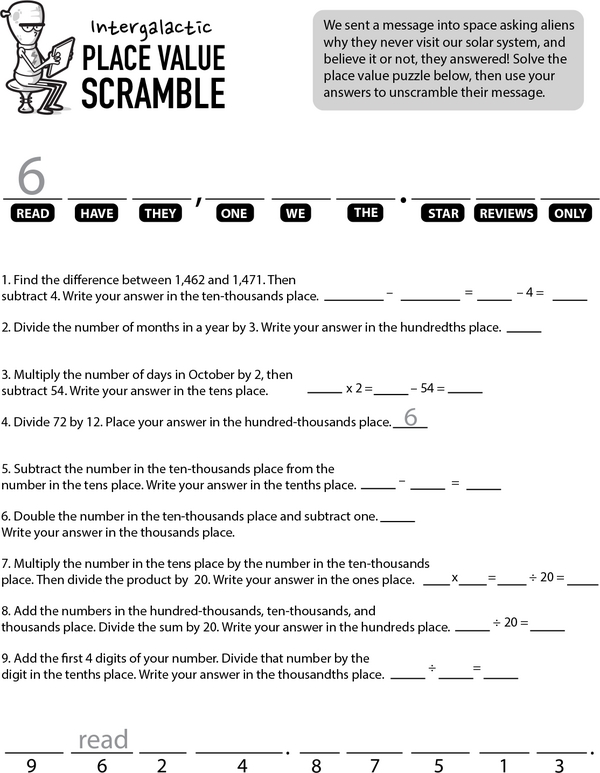 Intergalactic Clues: Place Value Scramble