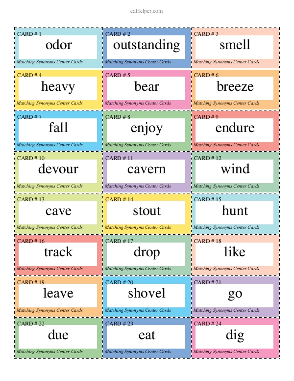 Matching Synonyms: A Card Matching and Writing Activity