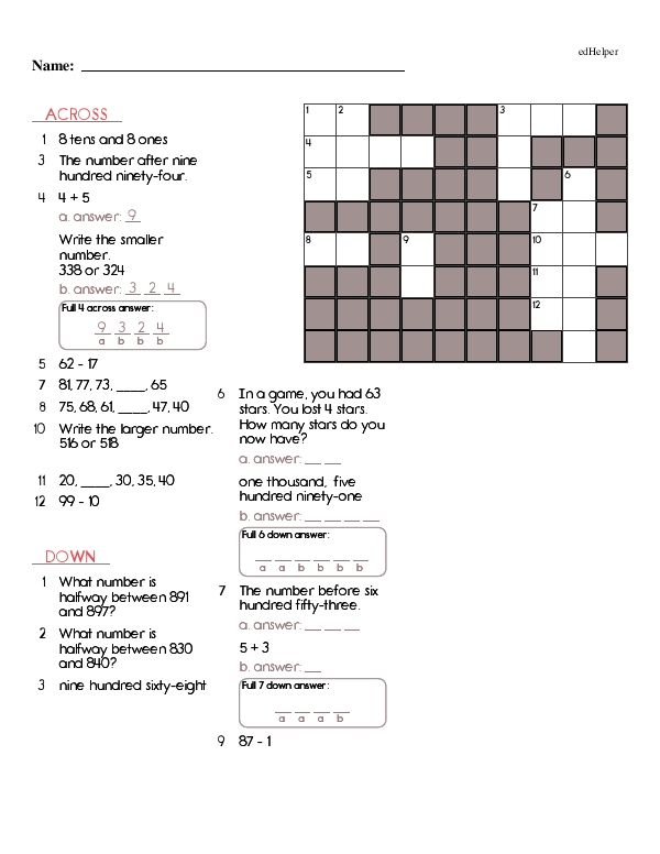Math Crossword Puzzles: Reviewing Grade-Level Concepts