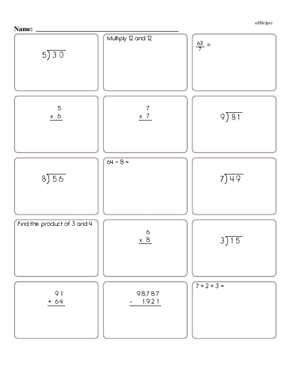 Math Review Practice Featuring Decimals, Running Addition, and More