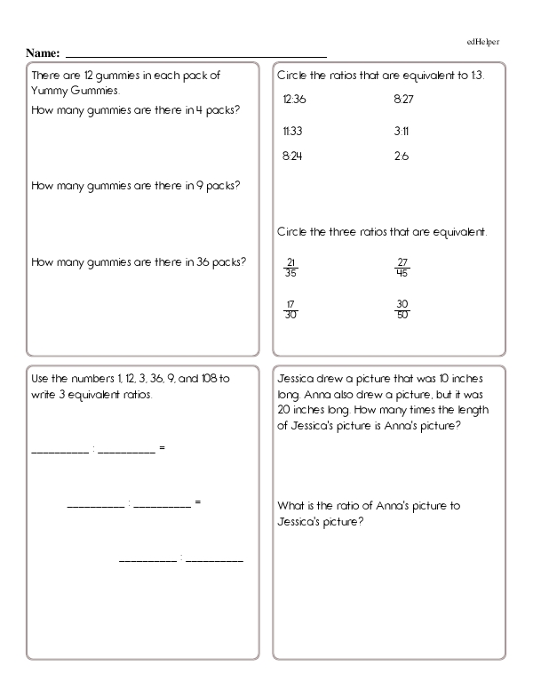 Math Review Questions, Word Problems, and Finding Ratios