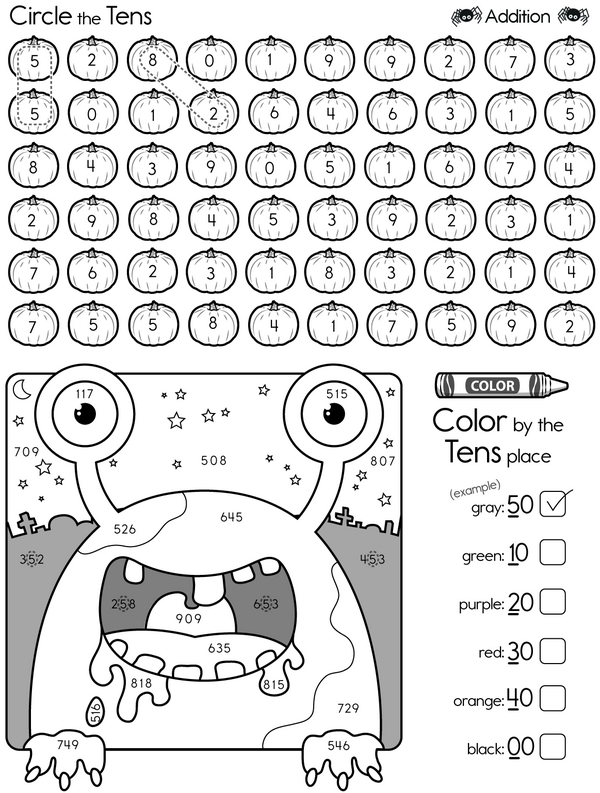 Ten and Tens Place: Add and Color
