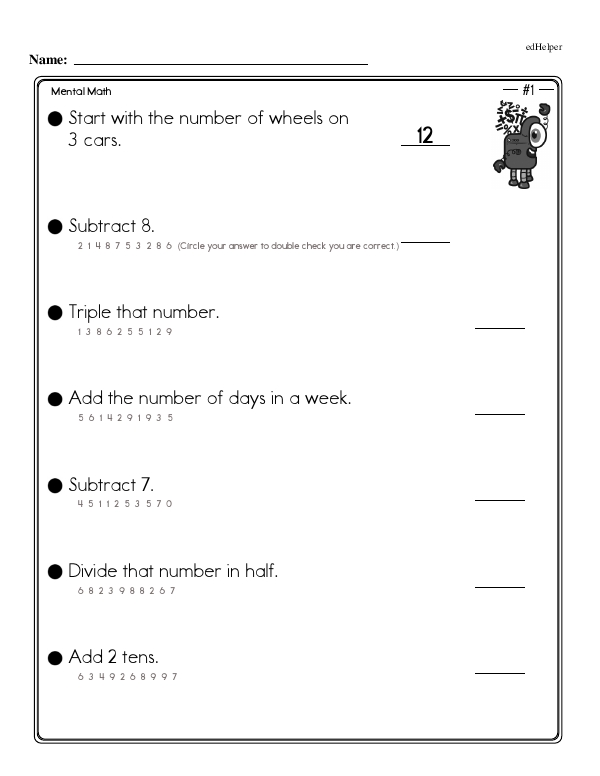 Mental Math Practice with Multiple Steps