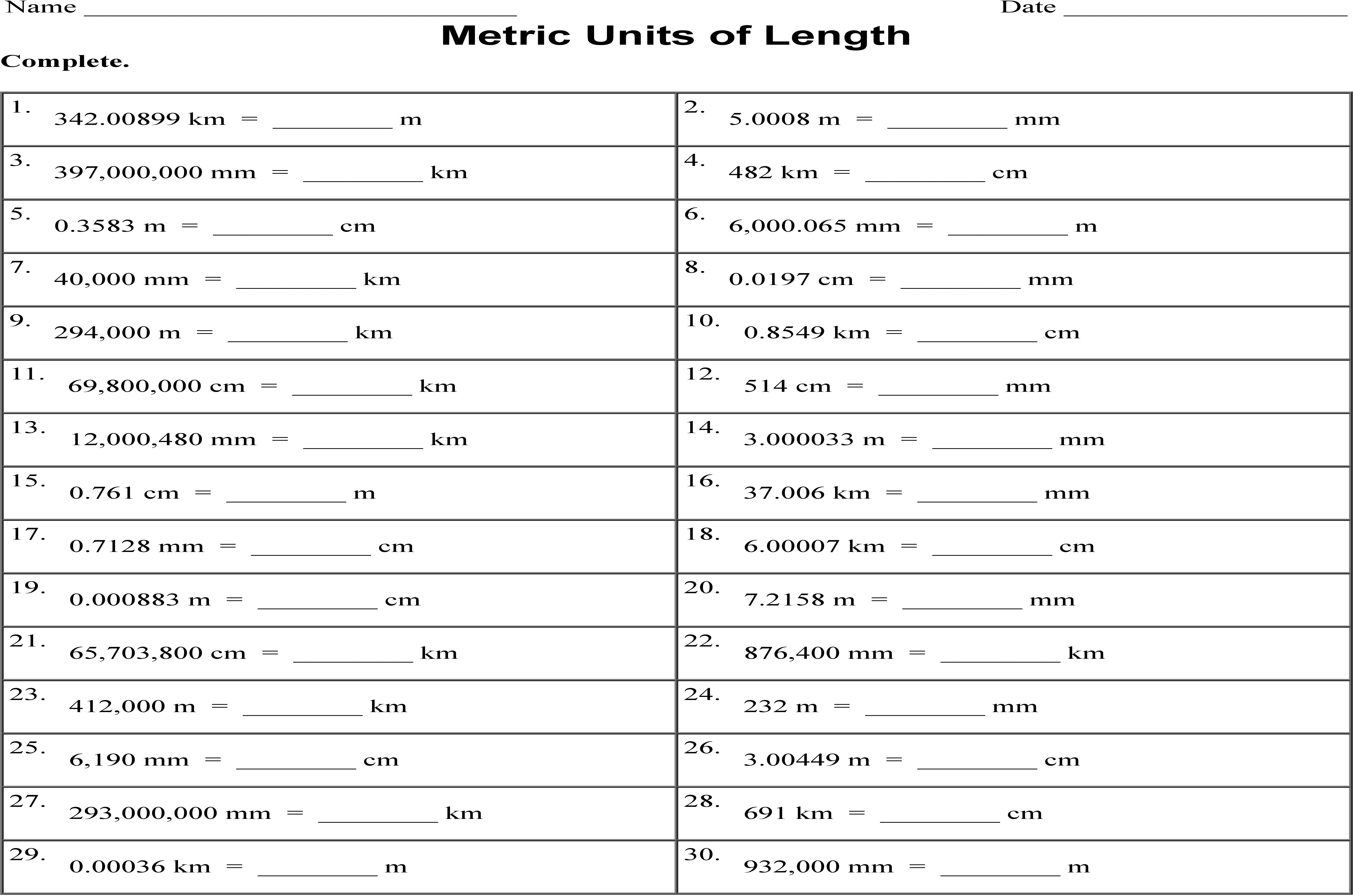 Metric Length Conversion Practice: Kilometers, Meters, Centimeters, and Millimeters
