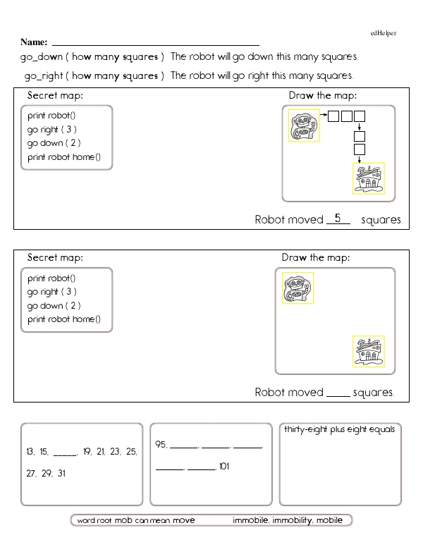 Moving How Many Squares to the Right and Down: A Following Directions Activity