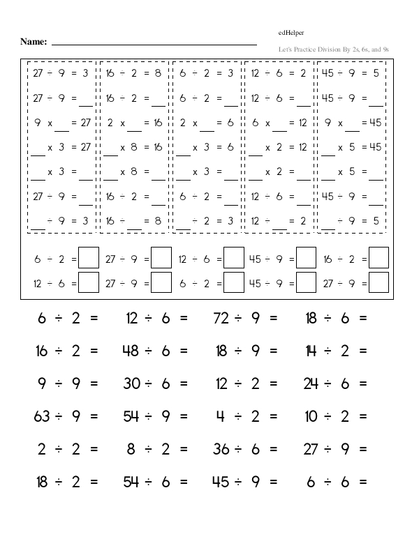 Multiplication and Division Fact Families With Extra Division Practice