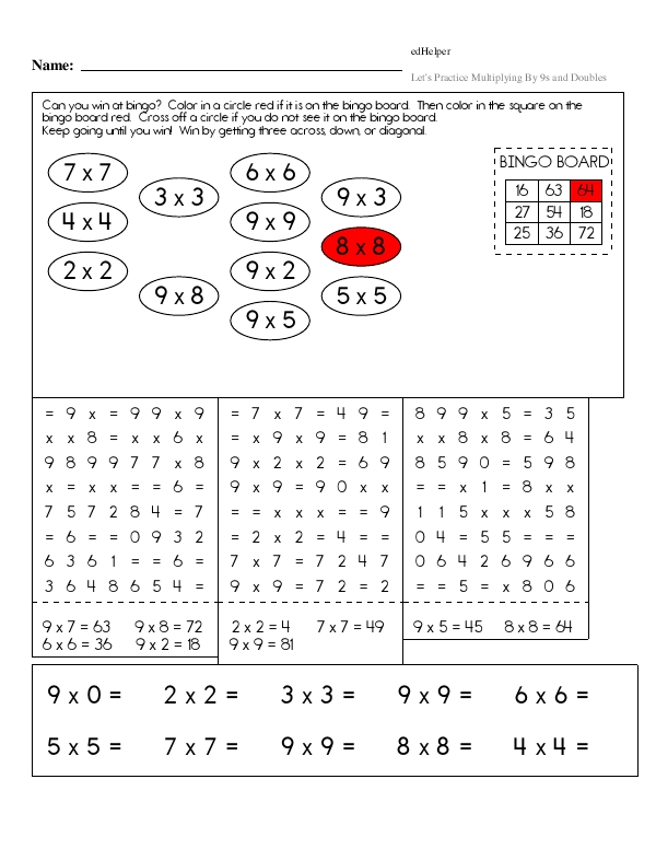 Multiplication Fact Bingo, Plus Single-Digit Multiplication Practice