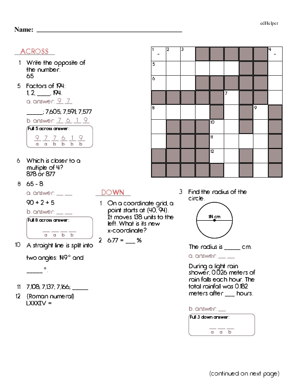 Number Cross Challenge: Mixed Review With Negative Numbers