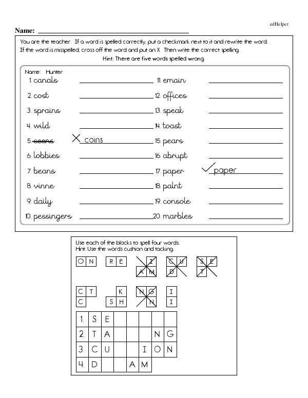 Pretend to Be the Teacher: Correct a Spelling List