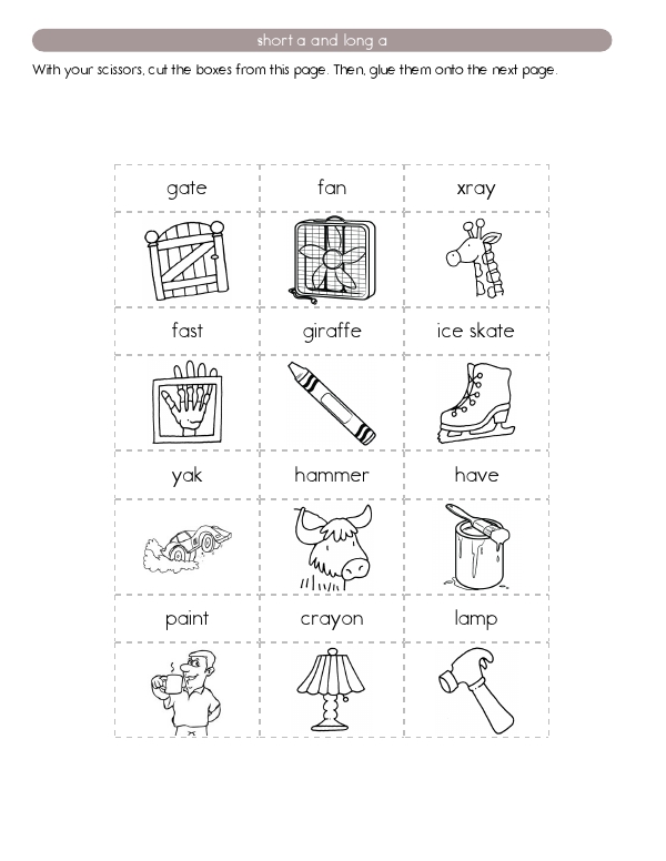 Short and Long Vowel Practice: Cut and Match Words and Images