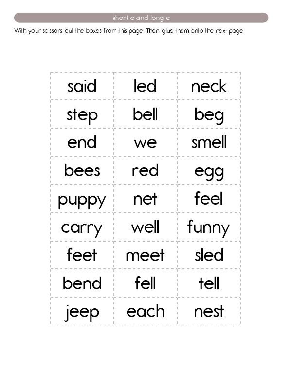 Short and Long Vowel Practice: Cutting Out and Categorizing Words