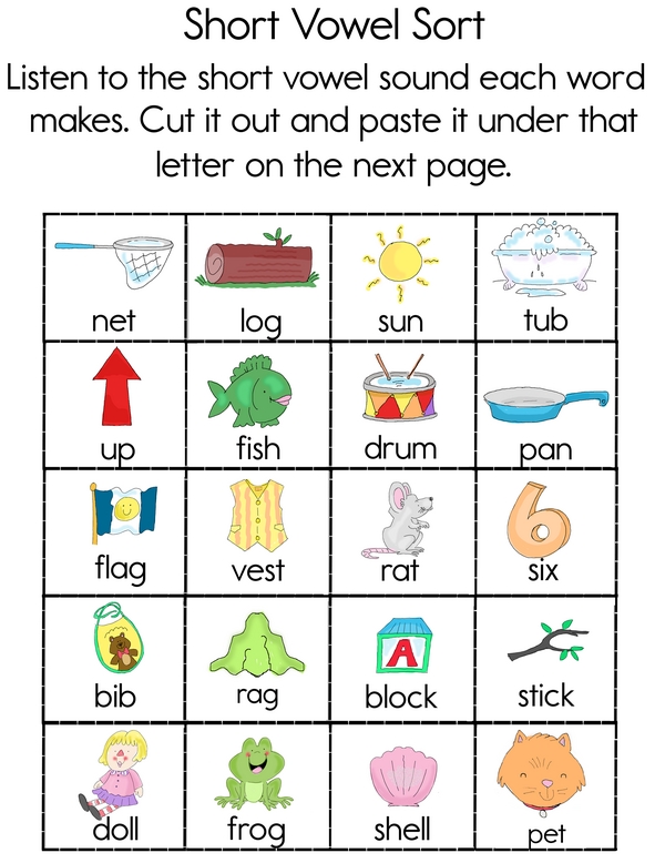 Cut, Sort, and Paste: Short Vowel Picture Sort