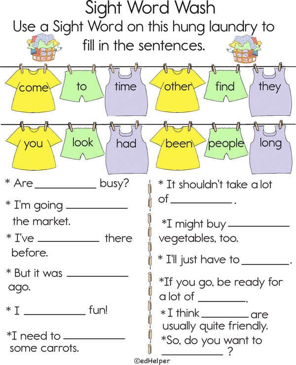 Using Sight Words in Sentences - Words on Laundry