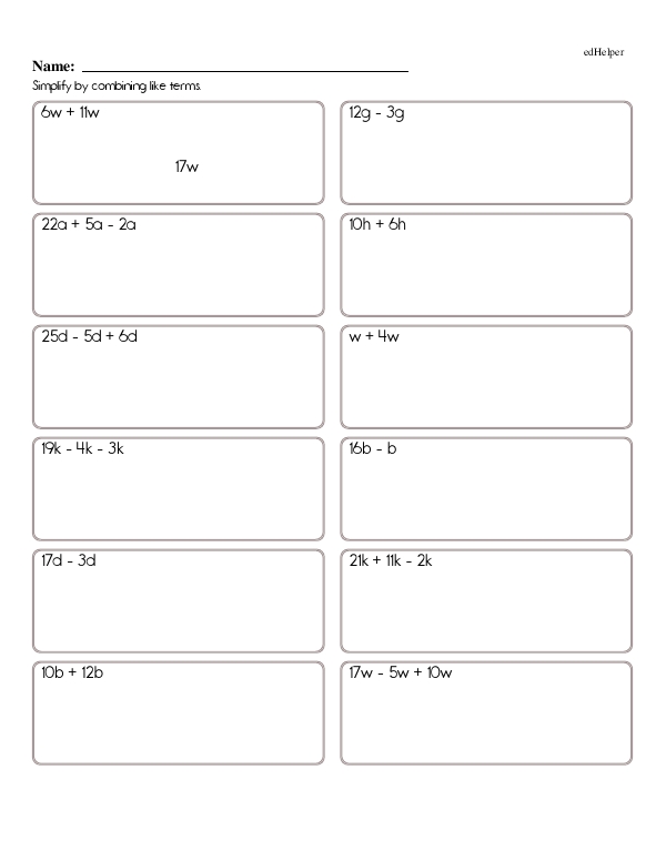 Simplifying Algebraic Equations by Combining Like Terms