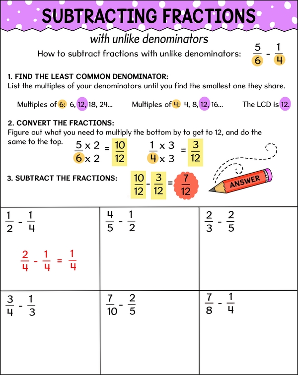 Fraction Battle: Subtracting Unlike Denominators