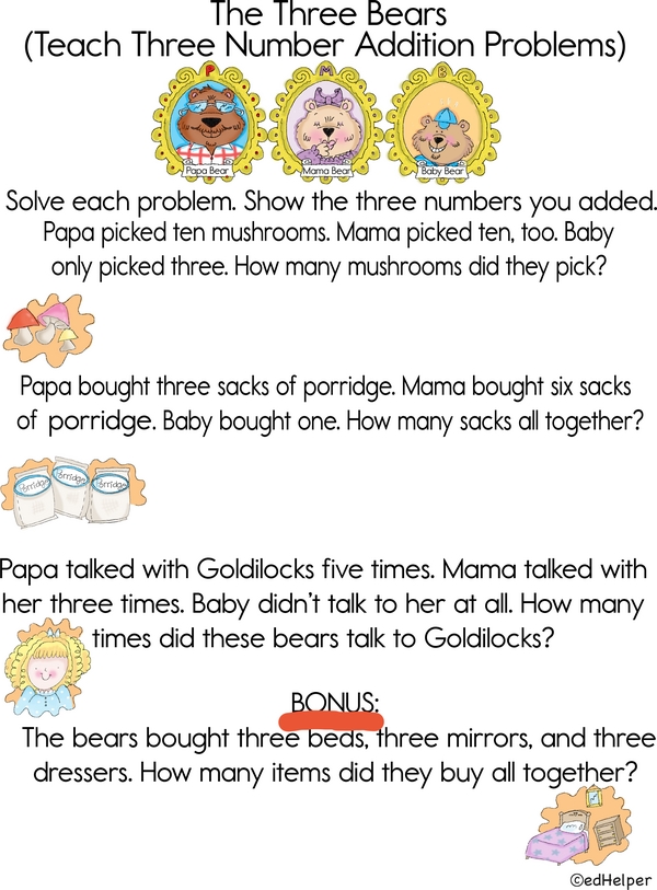 Three for Three: Addition Word Problems