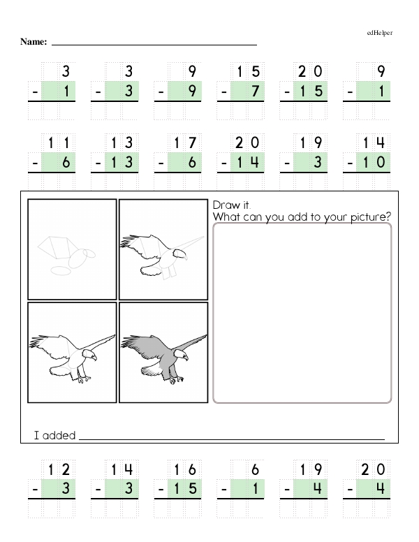 Two-Digit Subtraction and Facts Practice, Plus Fun Drawing Breaks